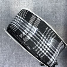 Celebrate It Christmas Wired Jumbo Ribbon White Black Plaid 2.5" X 80ft.