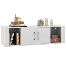 Wall Mounted Floating Media Storage Cabinet Hanging Desk Hutch W/Door White