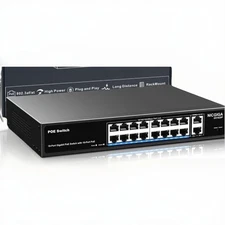 18 Port PoE -250W Switch - 16 Ports, 2 Gigabit Uplink, VLAN Mode, RackMount -New