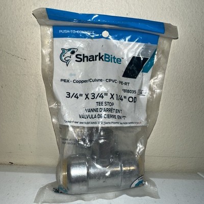 SharkBite 3/4''x3/4''x1/4'' Compression Tee Stop Valve Push to Connect 24985A