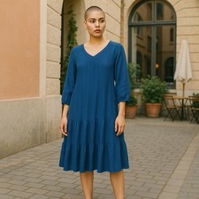 Suzanne Betro | Tiered Dress Blue Bishop Sleeve XL