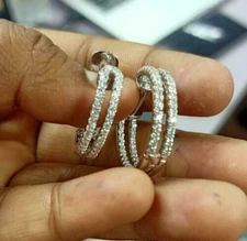 1.4Ct Round Cut Simulated Diamond Hoop Womens Gift Earring 14K White Gold Plated