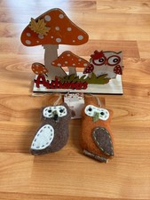 Herbst Dekoration 2 Eulen und ein Holzgestell "Autumn"