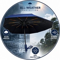 BLACK Automatic UV Protection compact windproof Umbrella for Women and Men