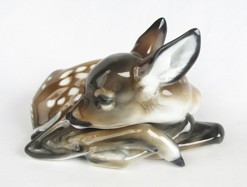 Vintage Rosenthal Germany Karner Porcelain Resting Spotted Fawn Deer Figurine