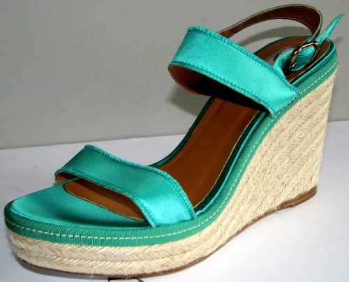 LANVIN AMAZING BRIGHT GREEN SILK SATIN ESPADRILLES WEDGES EU 39 I LOVE SHOES - Picture 4 of 8