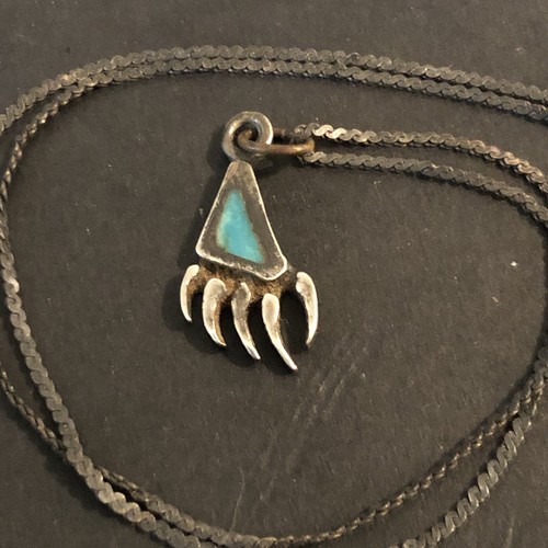Sterling Silver 925 Lot Necklace Pendant P26 Navajo Bear Paw Turquoise Vintage