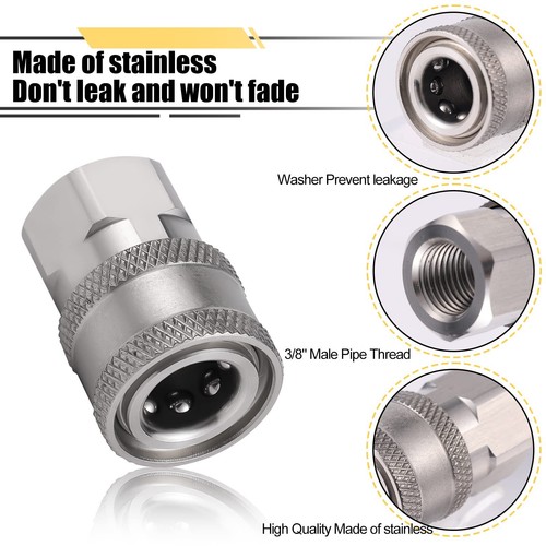 2 Sets 3/8 Inch NPT Female and Male Pressure Washer Quick Connect Fittings - Picture 4 of 7