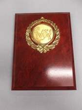 HOCKEY trophy plaque 6 x 8 ruby finish round gold action metal relief