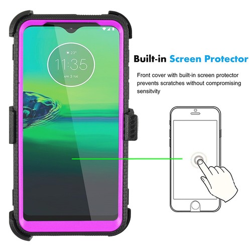 For Motorola G8 Play Case Hybrid Outdoor Belt Clip Builtin Screen Protector Case - Picture 15 of 25