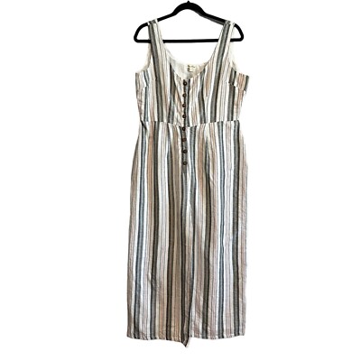 Kings Road Striped Button Detail Lagenlook Sleeveless Crop Jumpsuit Size L 