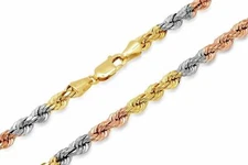 14k Gold Tri-color Solid Rope Chain 2.5mm Twist Link Necklace Size 16"-24"
