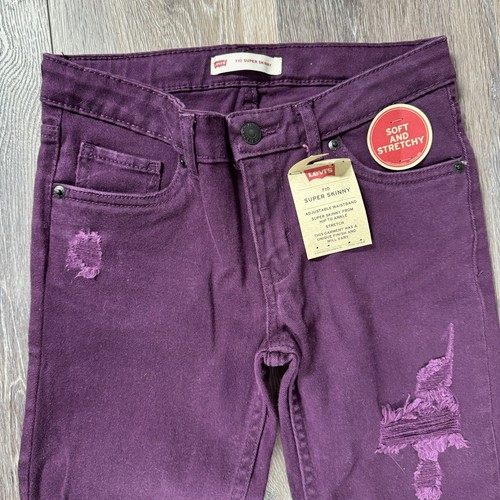 Levis Girls Jeans 710 Super Skinny Distressed Stretch Purple Size 16 Reg - Picture 4 of 15