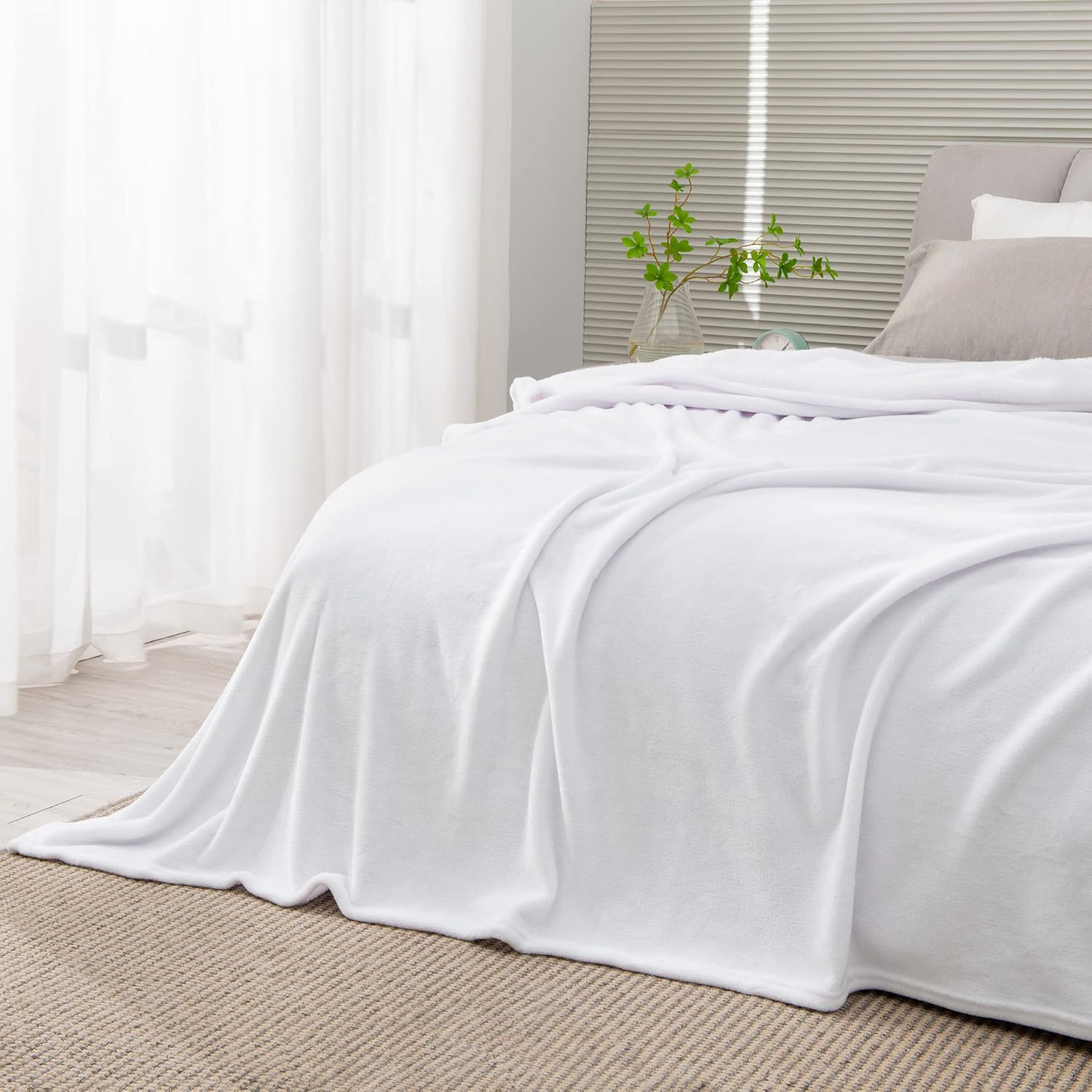 BEDELITE Fleece Blankets Queen Size White Throw Blankets for Bed, Luxury Plush