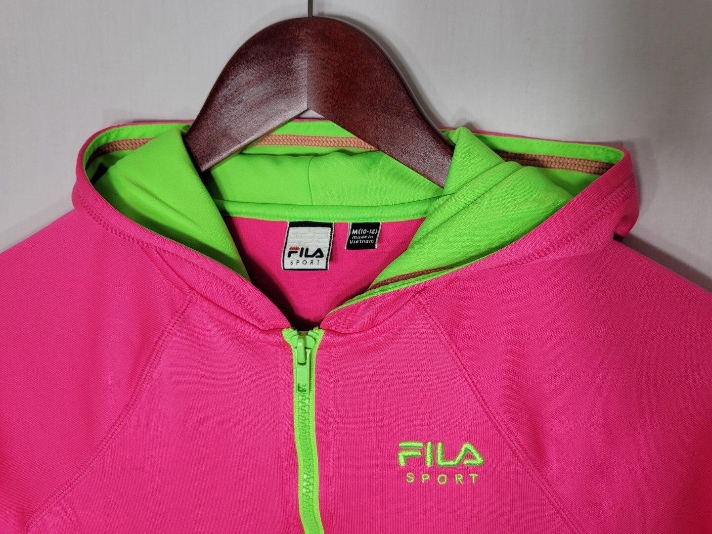 Felpa con cappuccio ragazza Fila Sport M 10 12 rosa verde maniche lunghe 1 4 pullover con cerniera