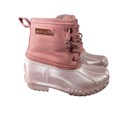 NAUTICA Truett Youth Snow Weather Ankle Boots Mauve Pearl Side Zip Lace Size 7