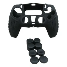 Silicone Grip Black + (8) Multi Thumb Analog Caps For PS5 Controller Accessories