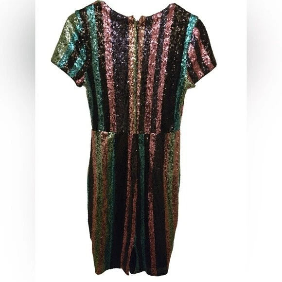 Badgley Mischka Multicolor Sequin Striped Dress Size 4 - Image 3 of 4