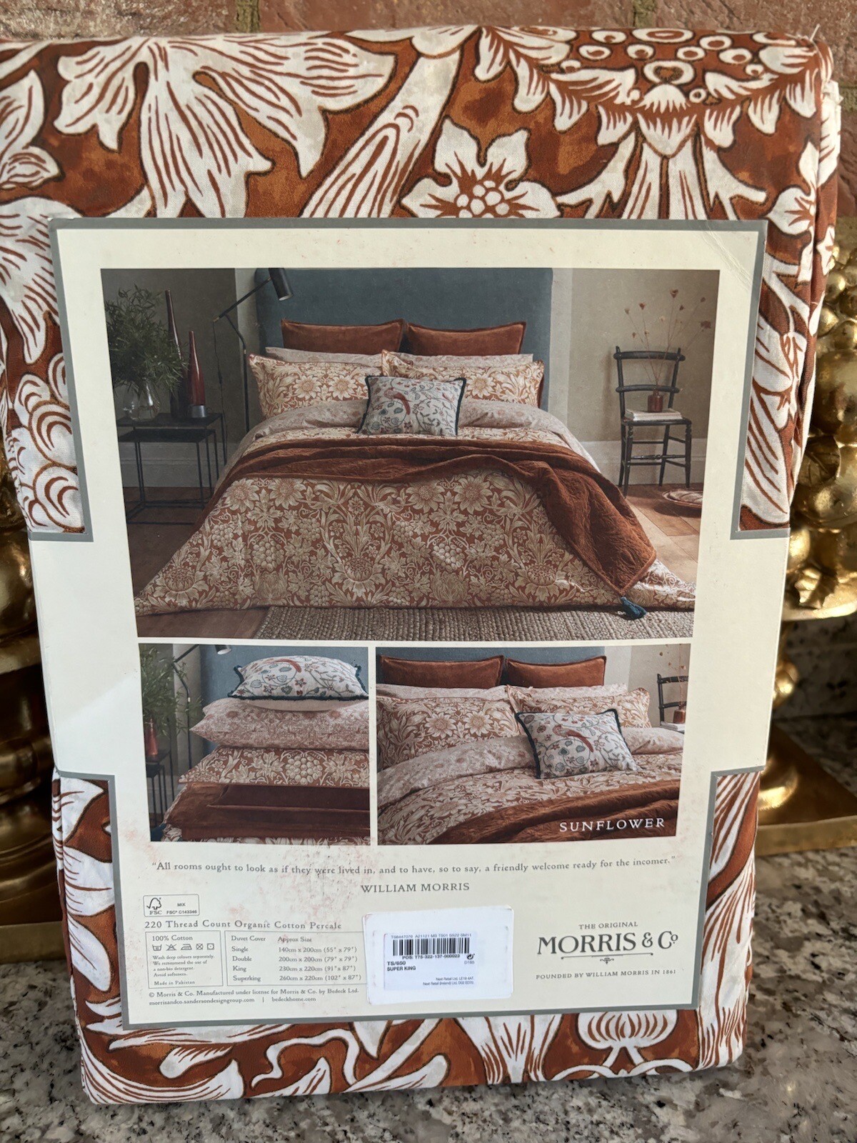 Morris & Co Sunflower Duvet Cover Super King 220 Thread Count Organic