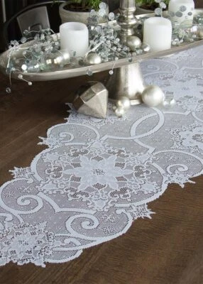 Heritage Lace Snowflake Table Runner 19”x46” White