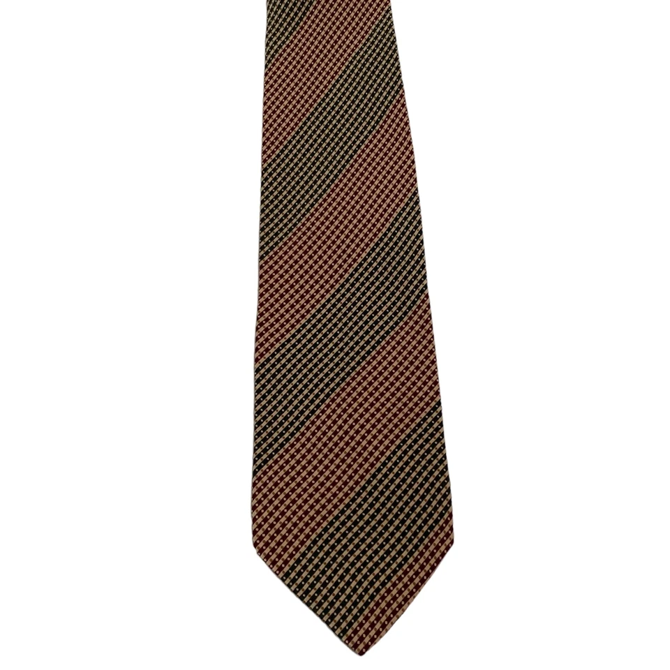 STRUCTURE Mens 100% Silk Necktie ITALY Designer STRIPED Burgundy/Green/Ivory EUC - Image 2 of 3