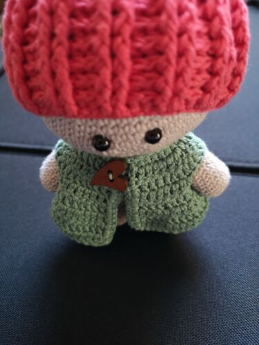 Amigurumi Crochet Light Red Pale Green Fawn Doll Gift Hand Made UK 100% Cotton - Picture 9 of 11