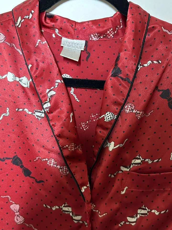 Camisa para dormir con botones cintas de puntos rojos cacique para mujer talla grande San Valentín Foto 3 de 4