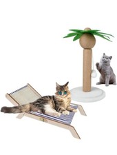 CheeFun Cat Hammock  Scratching Post With Ball Natural Solid Wood Cat Chair