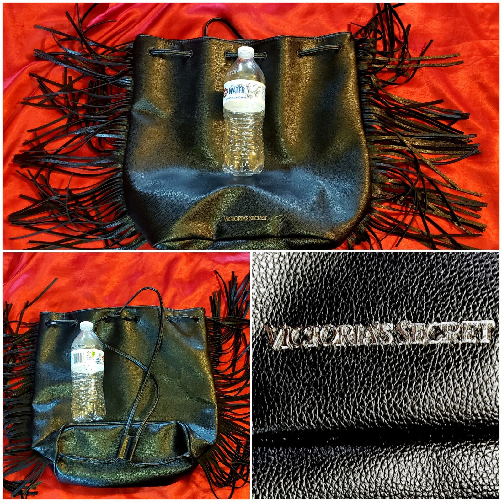 Victoria's Secret Backpack Solid Black Fringed Dr… - image 1