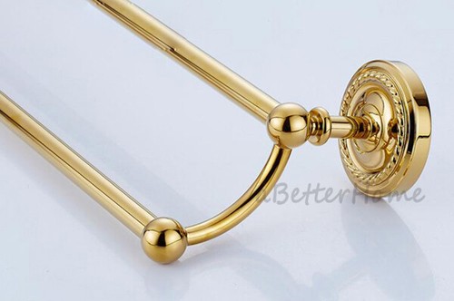 Gold Double Bar Towel Rail Rack Holder Bath Clothes Hanger Bathroom Fittings NEW - Picture 3 of 4