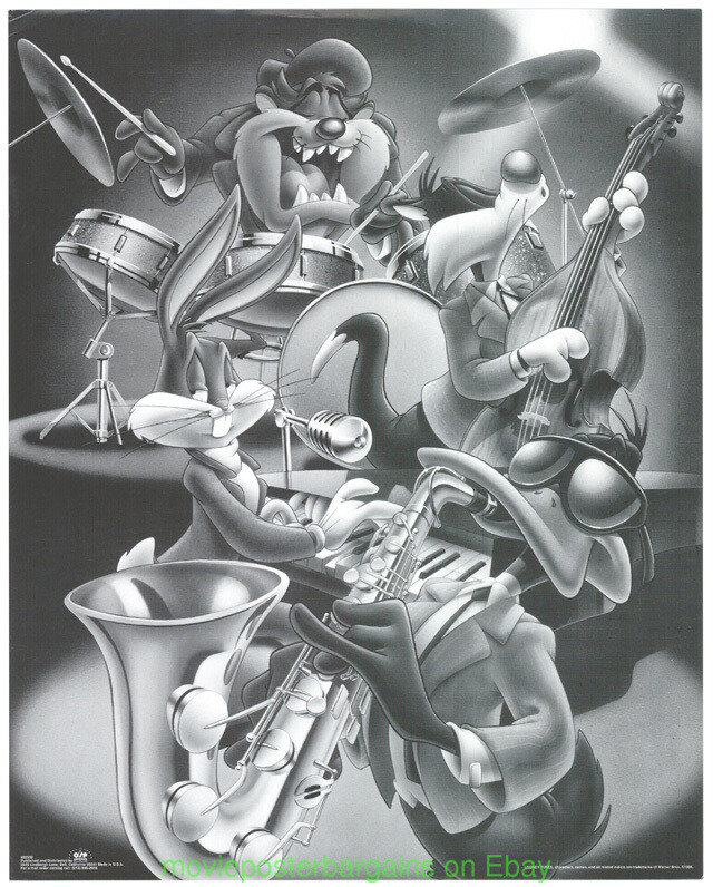 LOONEY TUNES 16x20 INCH 1990S OSP POSTER TAZ PLAYING JAZZ! DAFFY