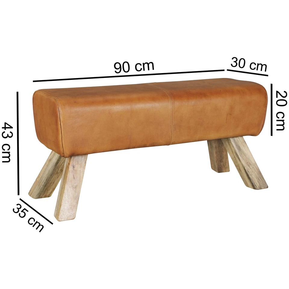 FineBuy Design Sitzhocker FB45549 Holz 90x30x43 cm Modern Garderobenbank Leder - Bild 2 von 4