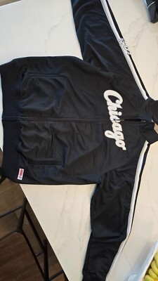 Chicago White Sox Track Jacket Stitches Black Size Large New With 