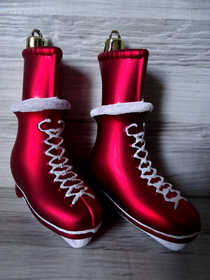 Christbaumkugeln-Schlittschuhe-rot/weiß- Schlittschuh-Baumschmuck--ca. 12 cm