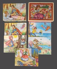Jeu de cubes en bois thème contes princesse enfants jouet ancien vintage