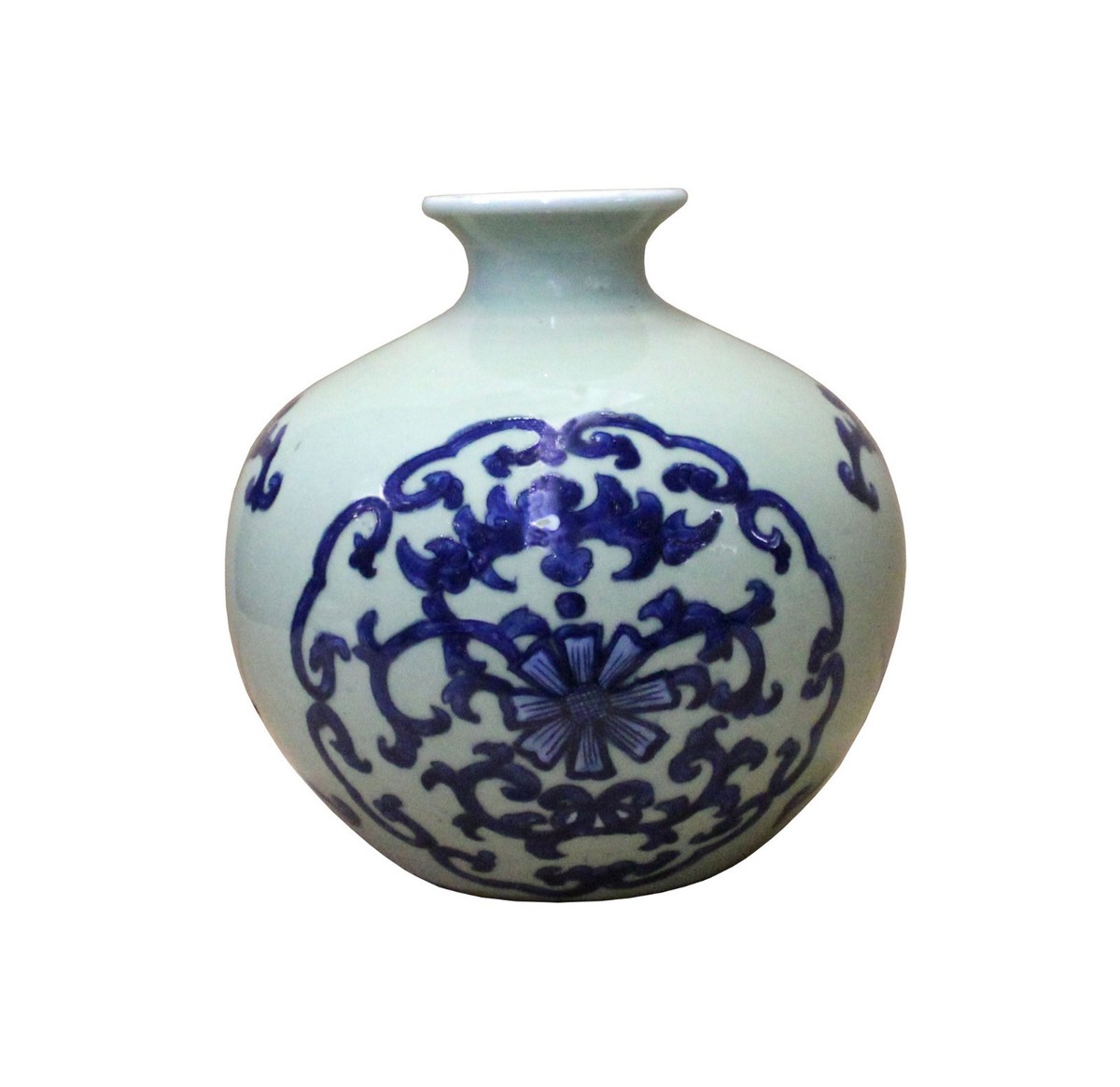 Chinese Oriental Ceramic Light Celadon Green Blue Graphic Vase cs4108S Chinese Oriental Ceramic Light Celadon Green Blue Graphic Vase cs4108S