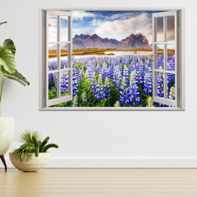 Majestätische Lupinenblumen, Sonnenlicht 3D Fensterblick Wandaufkleber Poster Aufkleber A746