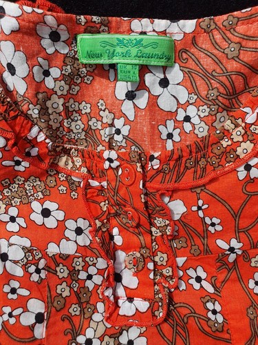 Womens Red/Orange Floral Cotton Dress New York Laundry Hippy 60s 70s UK 10 RETRO - Picture 2 of 7