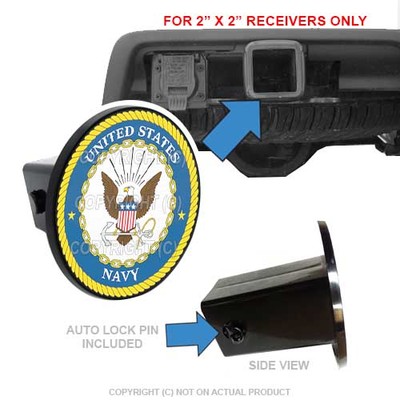 Custom Class 3 Tow Hitch Receiver 2'' Insert Plug Truck & SUV - USN NAVY LOGO