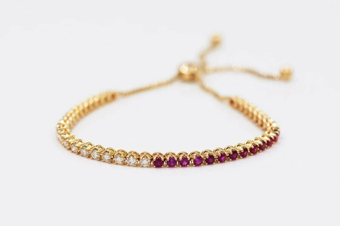 VALENTINO Bracciale Bolo Donna Rubino Taglio Rotondo 4 0 Ct Taglio Rotondo Placcato Oro Giallo 14k