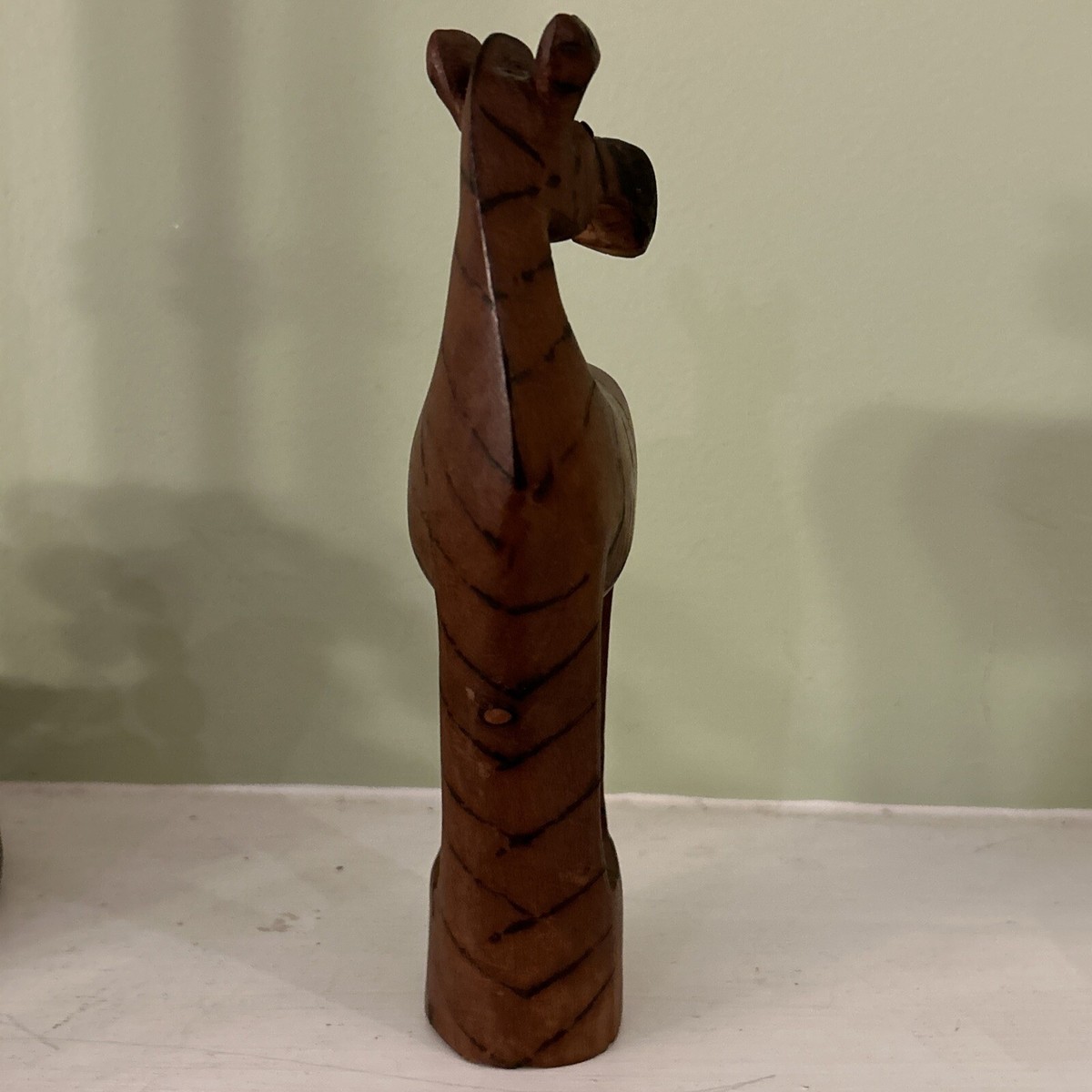 Teak Wood Carved MCM Striped Zebra Figurine 8.5