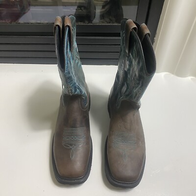 J.B. Dillon Reserve Western Boots Size 8.5 D Mens Brown Turquoise Square Toe NEW