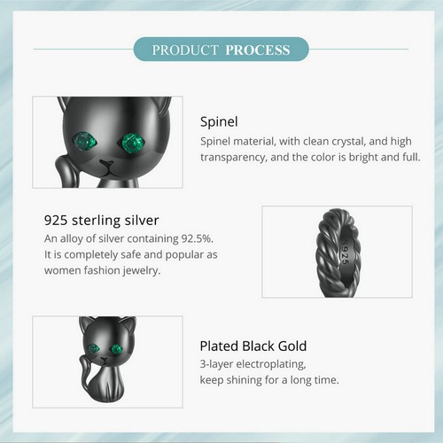 Women Fashionable 925 Sterling Silver Cat Pendant Bead Charm Fit Bracelet Voroco - Picture 14 of 15