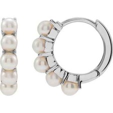 14K White Gold Cultured Freshwater Pearl 15.5mm Huggie Hoop Earrings