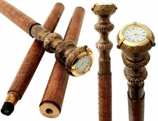 Compass 3 piller knob brass head handle leather 3 fold walking stick handmade