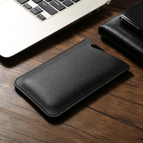 Leather Phone Pouch for Women Men, Leather Thin Cell Phone 6.5 Inch Black - Picture 8 of 8