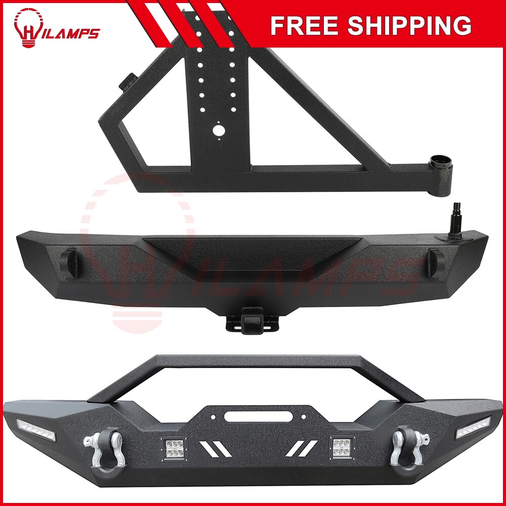 For 2007-2018 Jeep Wrangler JK Rear Bumper & Front Bumper w/Tire Carrier Lights