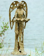 Garden Angel Bird Feeder Cast Iron Distressed Statue Sculpture ~ SPI Home 50731