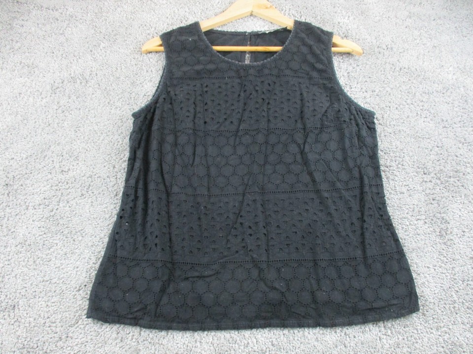 Orientique T Shirt/Singlet Blouse 14 Sleeveless Cotton Round Neck Black