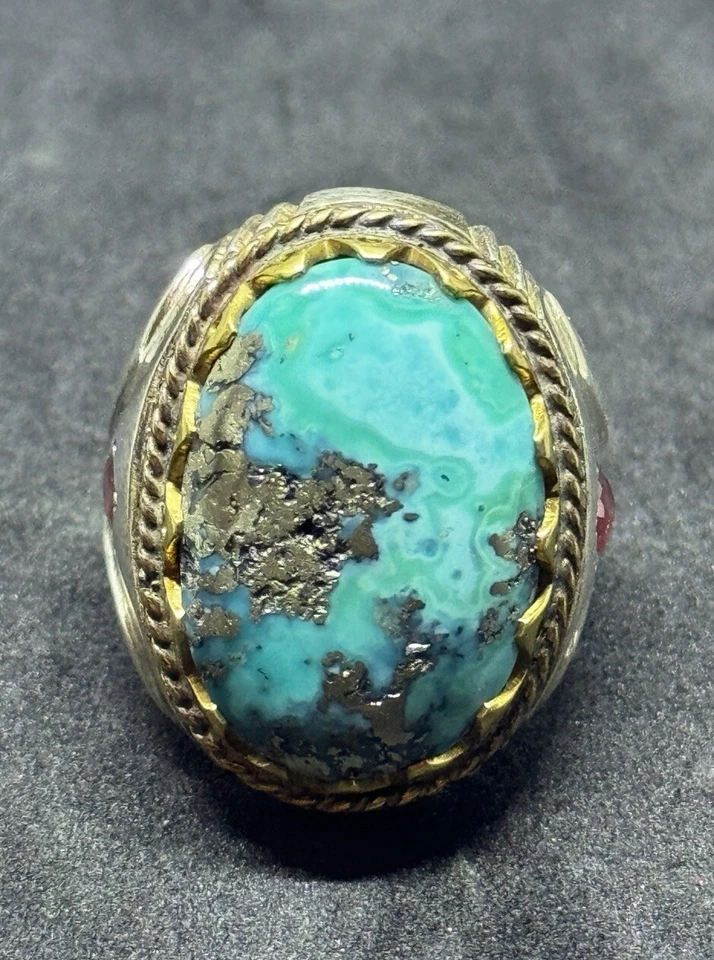 Anillo de plata 925 hecho a mano con piedra turquesa natural Foto 2 de 4